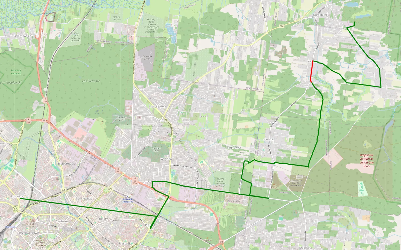 Mapa trasy Antoniuk - Ogrodniczki - 7.2 km trasy offroad, Powiat Białostocki
