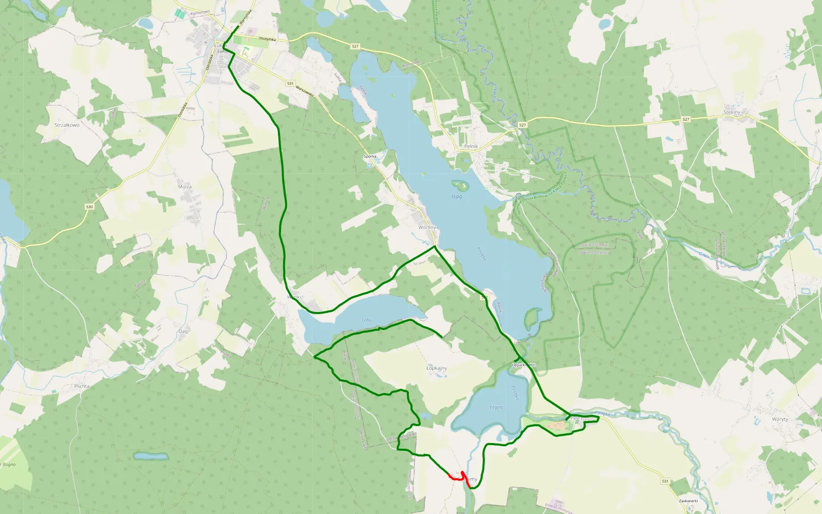 Mapa trasy Pol - 9.4 km trasy offroad, Powiat Olsztyński