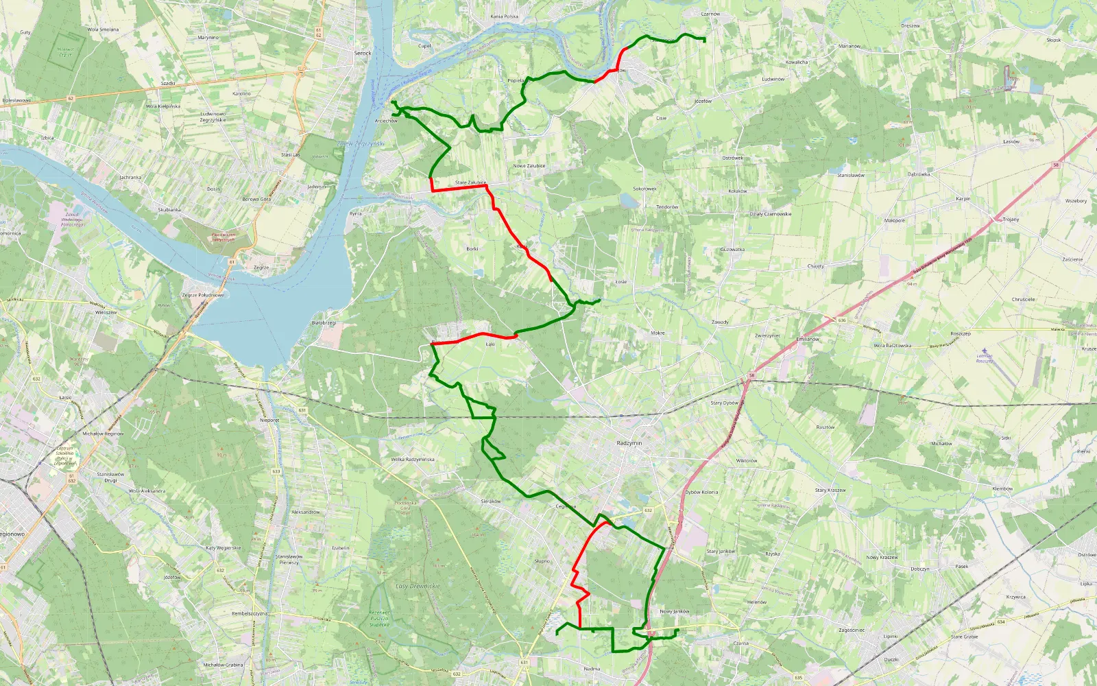 Mapa trasy Nadma - 82.4 km trasy offroad, Powiat Wołomiński