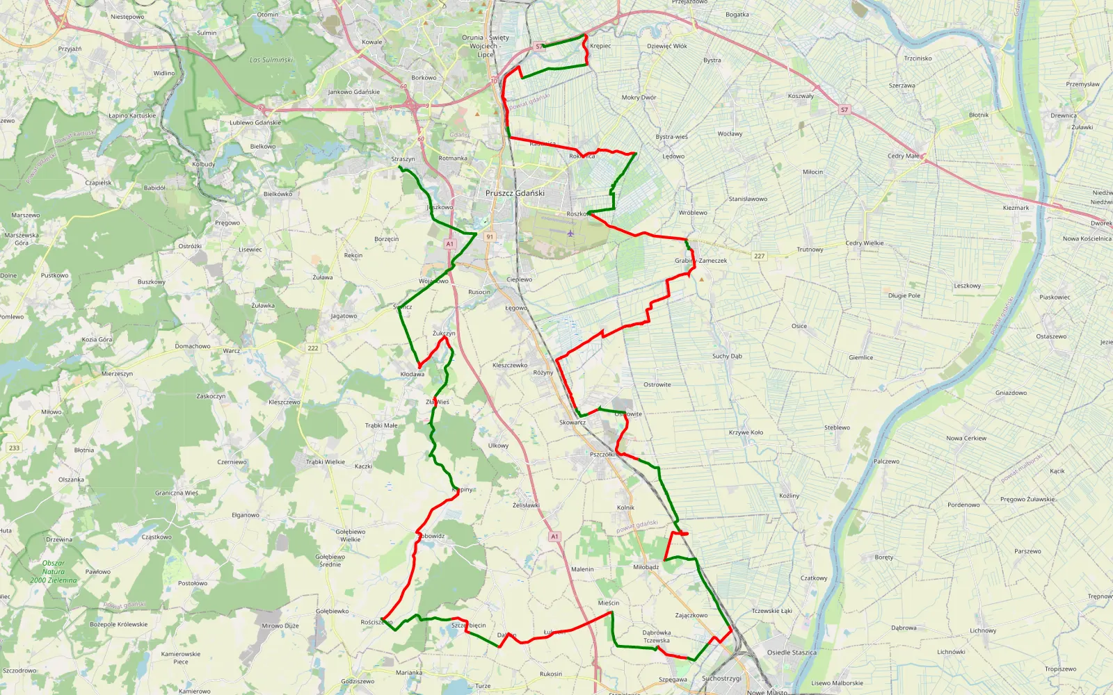 Mapa trasy Tczew - 81.5 km trasy offroad, Powiat Gdański