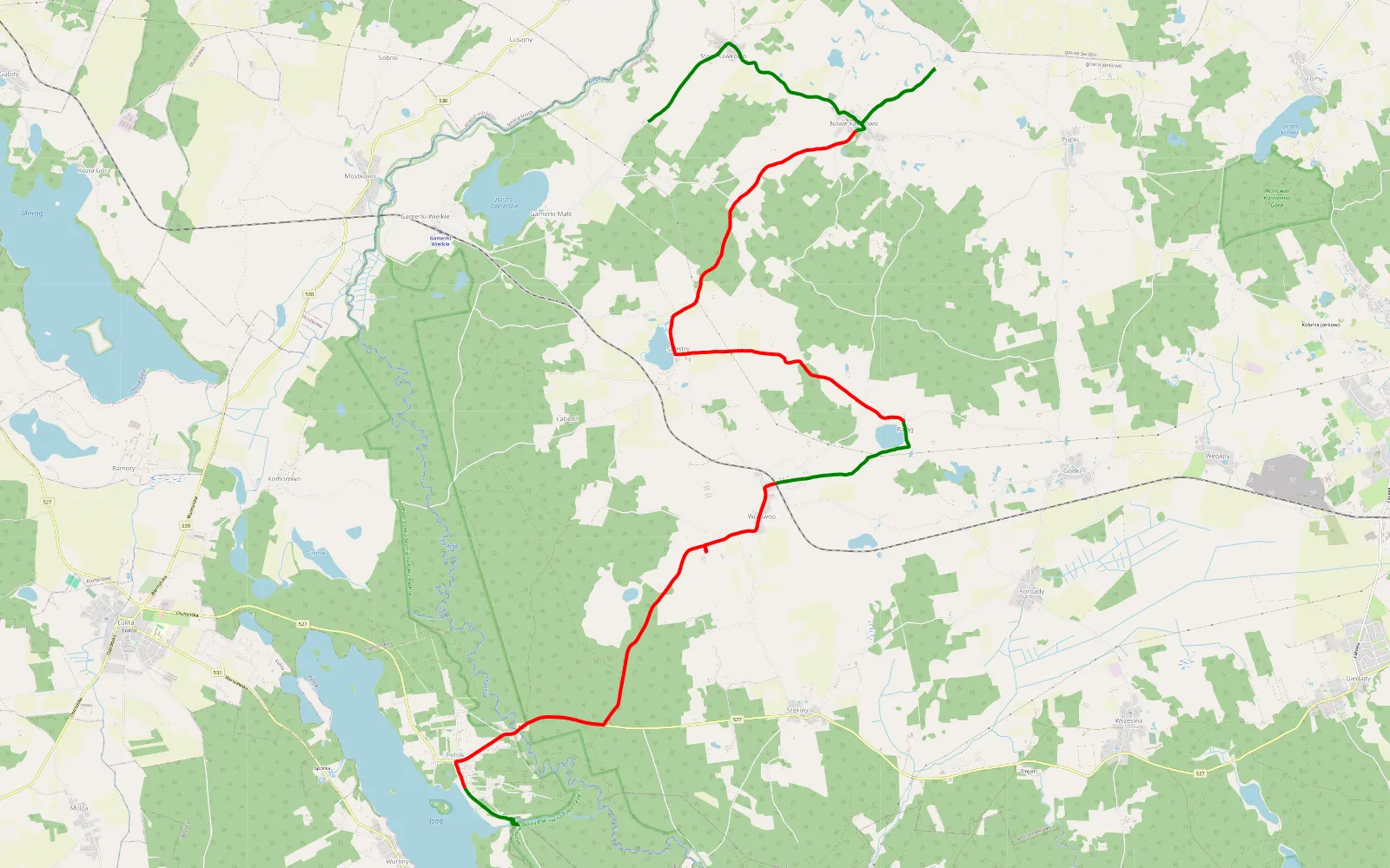 Map of Cos - 17.9 km offroad trail, Olsztyn County