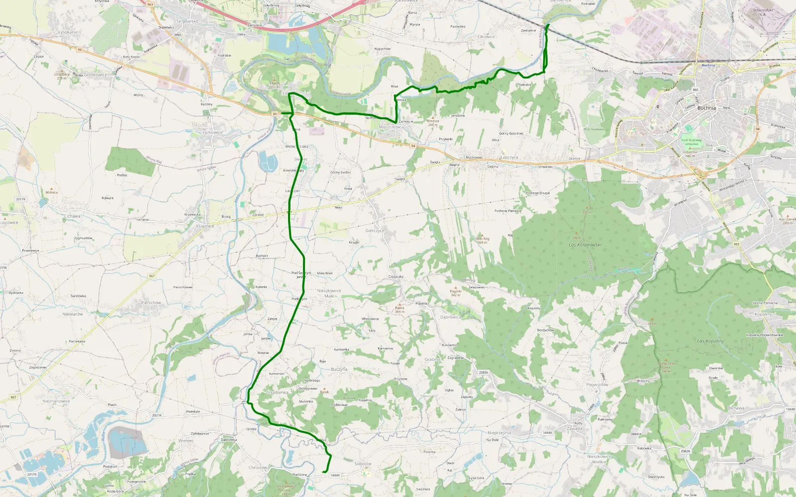 Mapa trasy Chodenice - 8.9 km trasy offroad, Powiat Bocheński