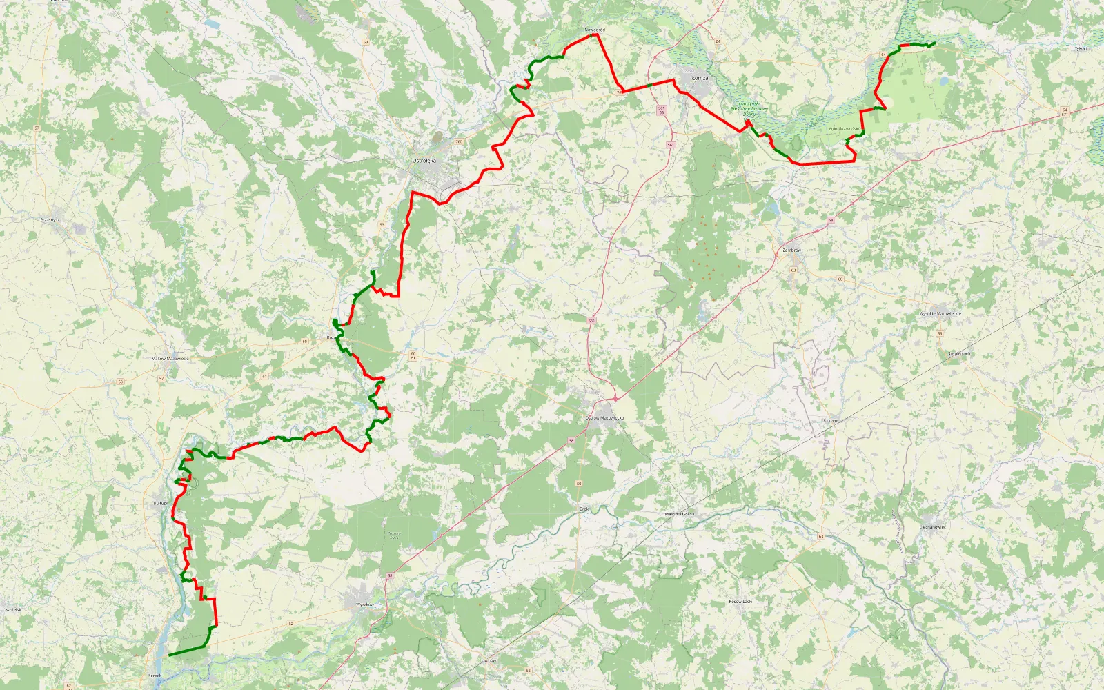 Mapa trasy Łacha - Kurpiki - 240.2 km trasy offroad, Powiat Łomżyński