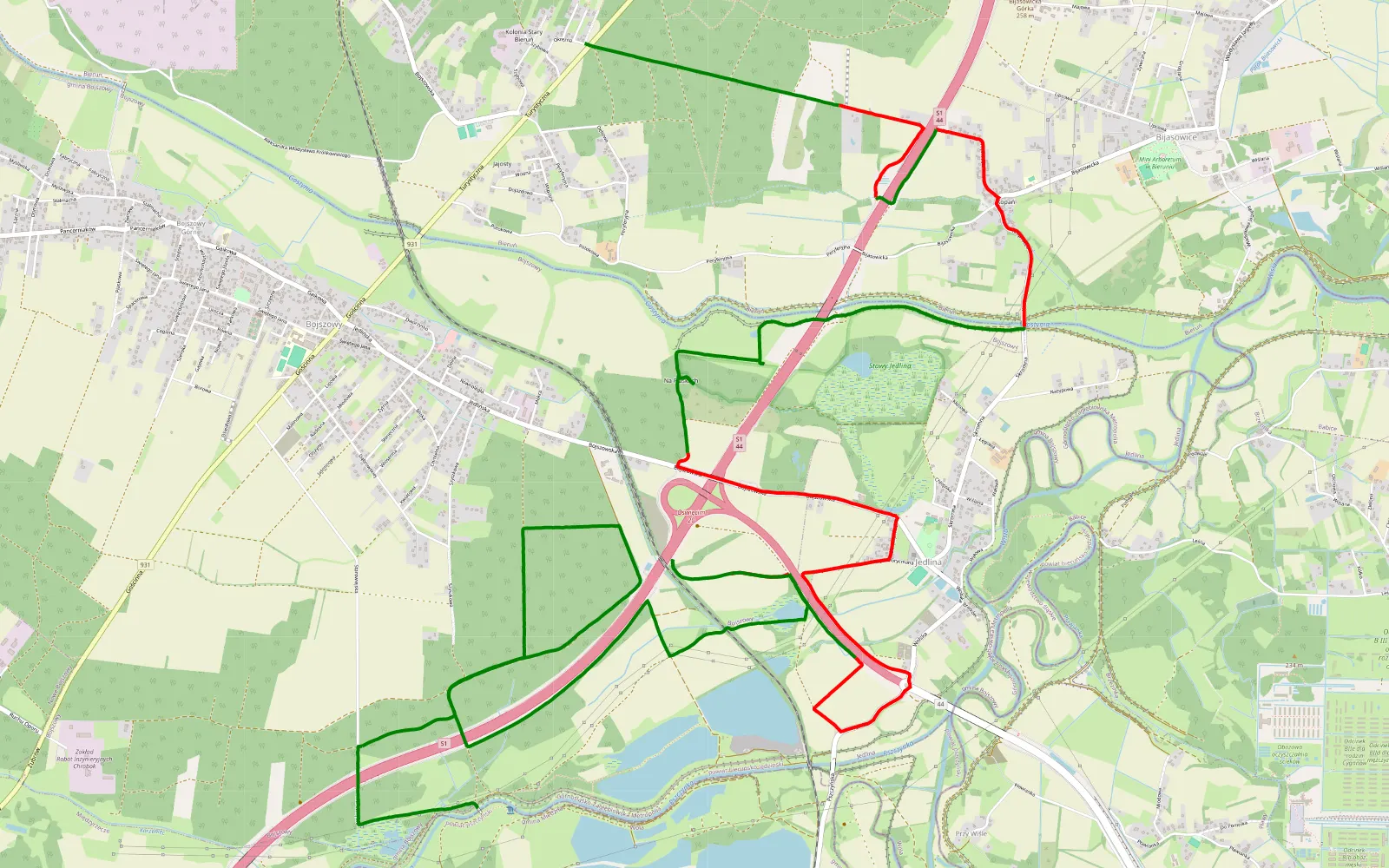 Mapa trasy Wola - Kolonia Bieruń Stary - 18.9 km trasy offroad, Powiat Bieruńsko-lędziński
