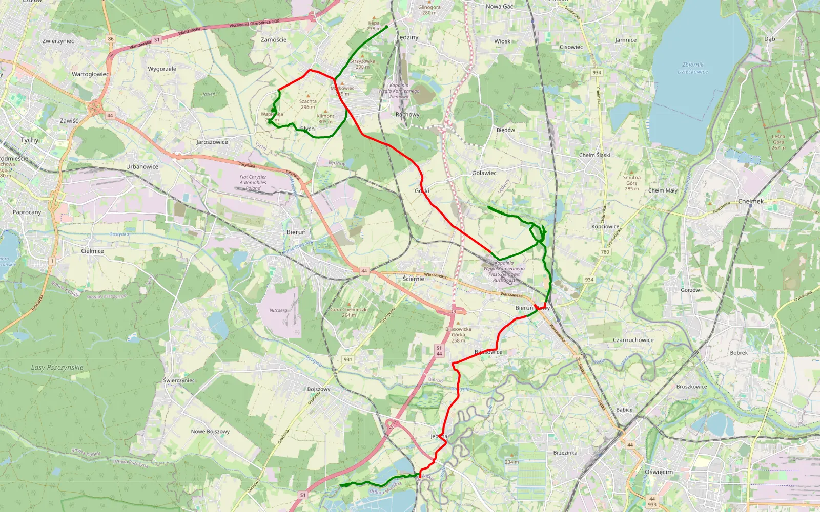 Map of Lędziny - Wola - 27.5 km offroad trail, Bieruń-Lędziny County