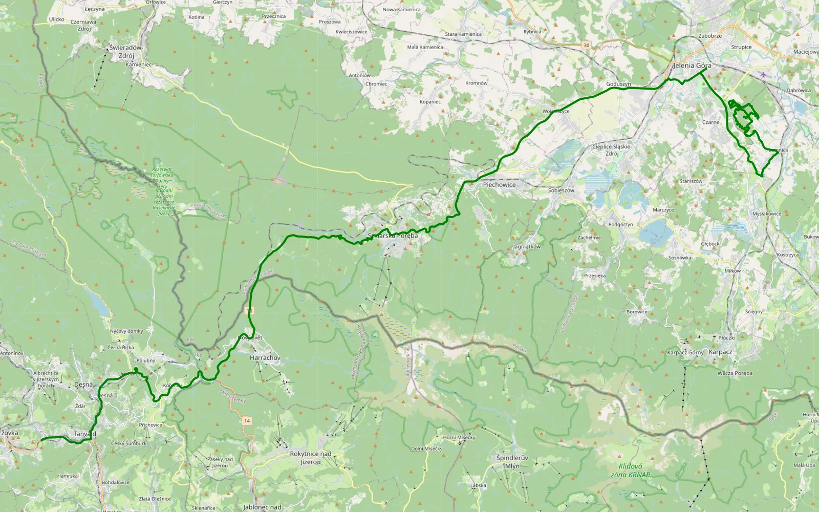 Map of Łomnica - Horní Tanvald - 12.3 km offroad trail, Karkonosze County