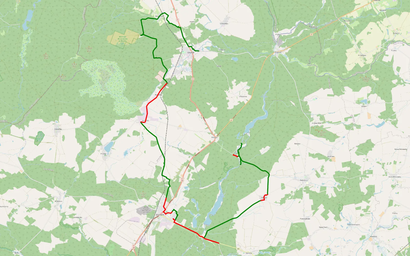 Map of Okonek - Grudna - 44 km offroad trail, Złotów County