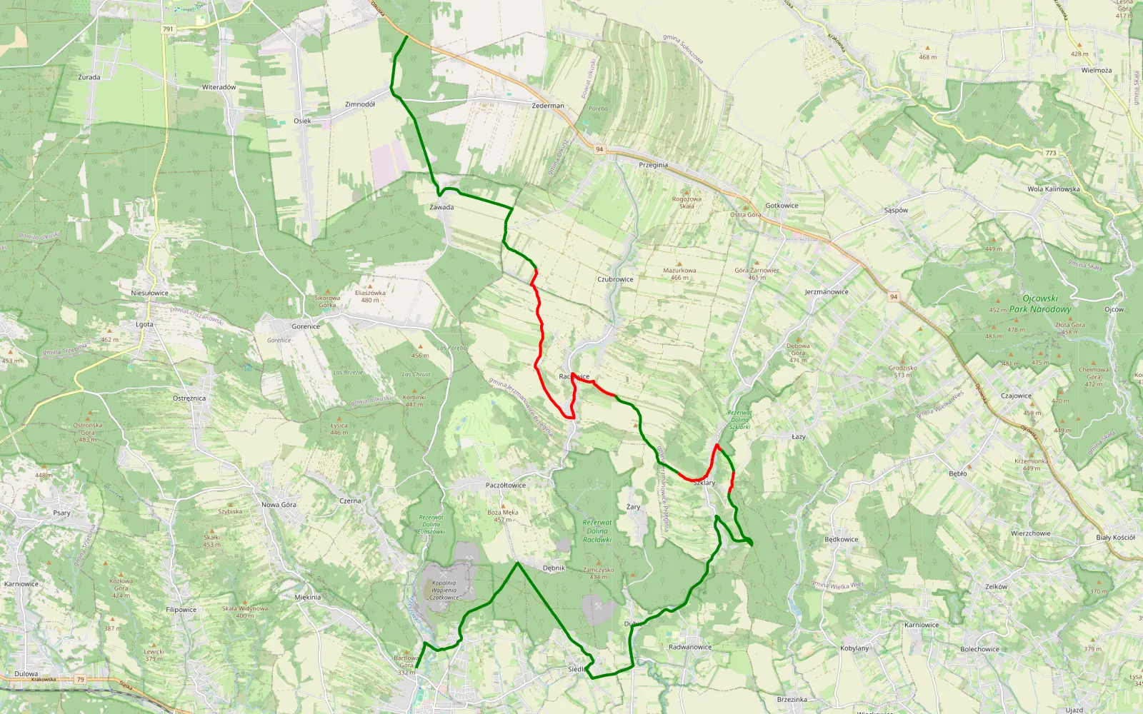 Mapa trasy Krzeszowice - Zimnodół: 4x4 Scenic Exploration (Legal Route) - 13 km trasy offroad, Powiat Krakowski