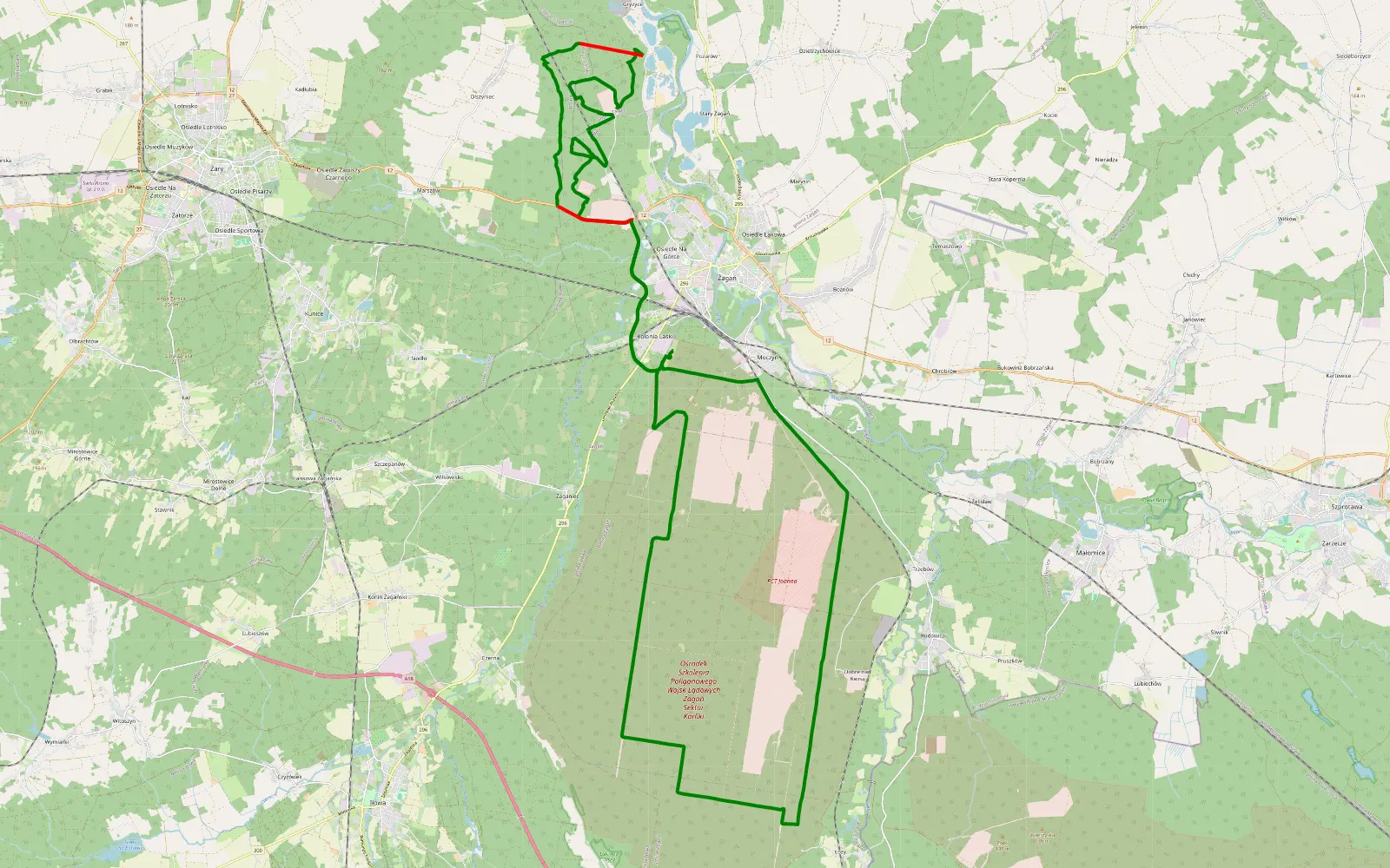Map of Jasionka - 50.1 km offroad trail, Żagań County
