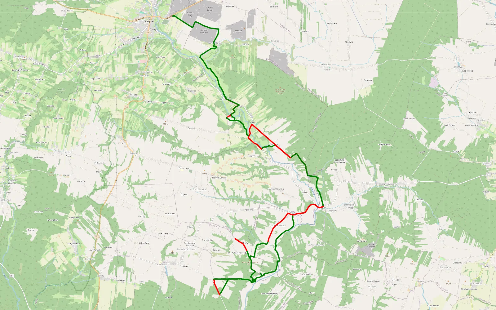 Map of Łagów - Nowy Staw - 30.7 km offroad trail, Kielce County