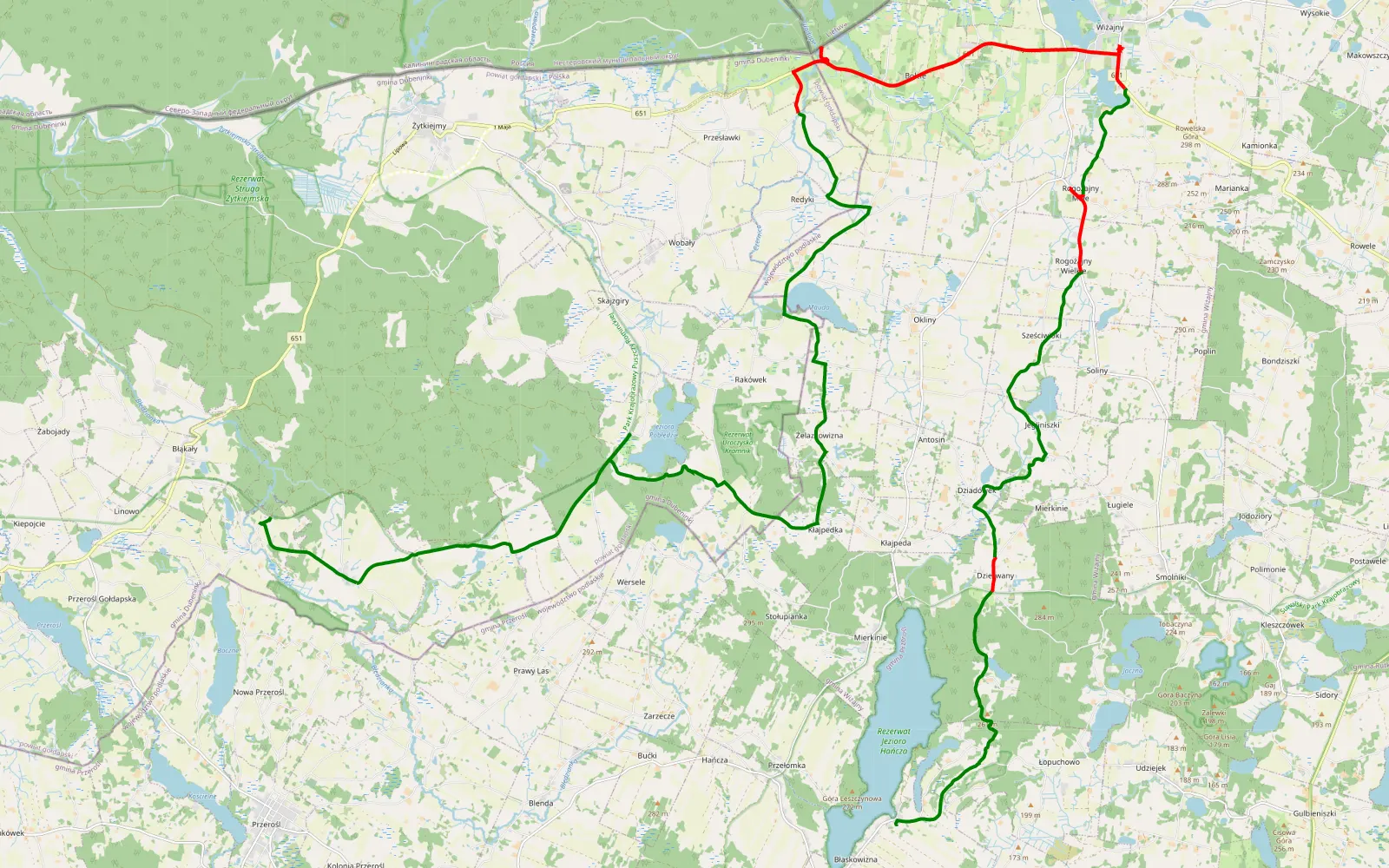Mapa trasy Błaskowizna - Stańczyki - 43.3 km trasy offroad, Powiat Suwalski