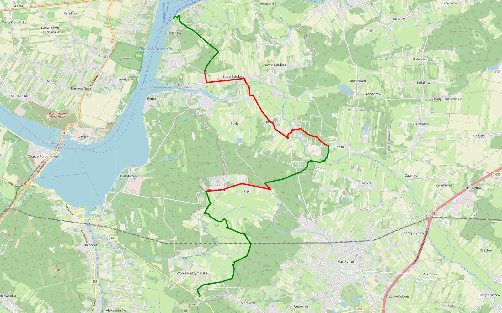 Mapa trasy Wólka Radzymińska - Serock - 22.7 km trasy offroad, Powiat Wołomiński