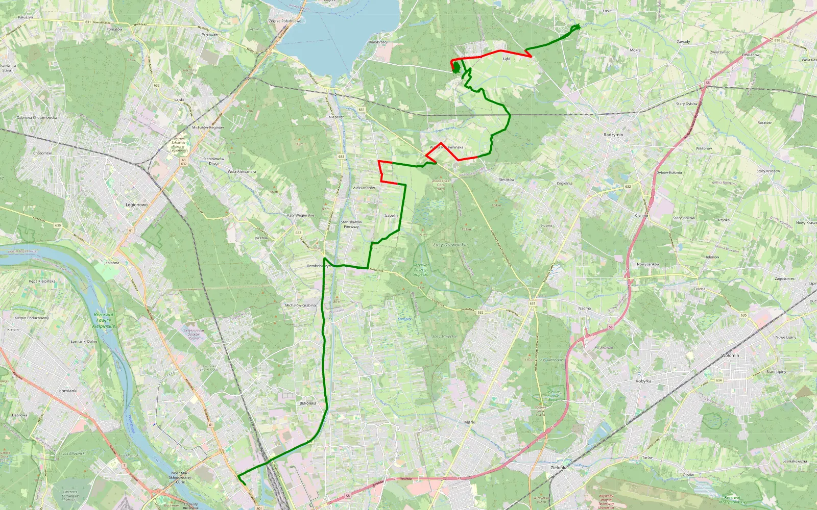 Mapa trasy Żerań - Mokre Nowe 16.05.2026 - 26.4 km trasy offroad, Powiat Legionowski
