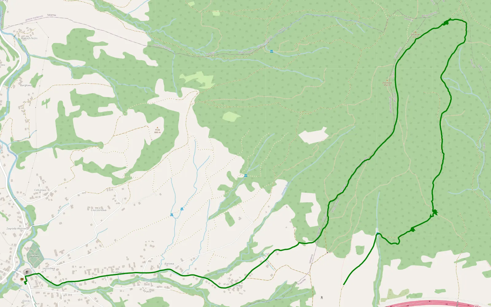 Mapa trasy Krzeczów - Łętownia - 5.7 km trasy offroad, Powiat Myślenicki