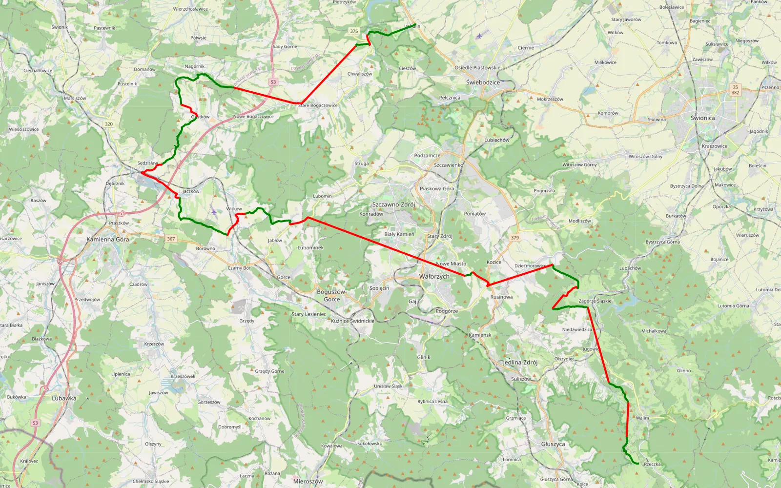 Mapa trasy Rzeczka - Jaskulin - 65.8 km trasy offroad, Powiat Wałbrzyski