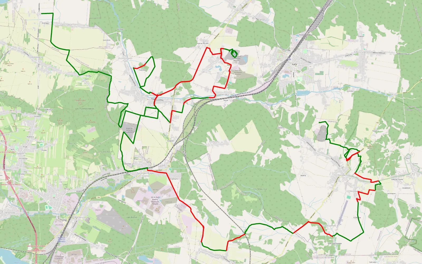 Map of 56.4 km Offroad Trail, Zawiercie County — 56.4 km offroad trail, Zawiercie County