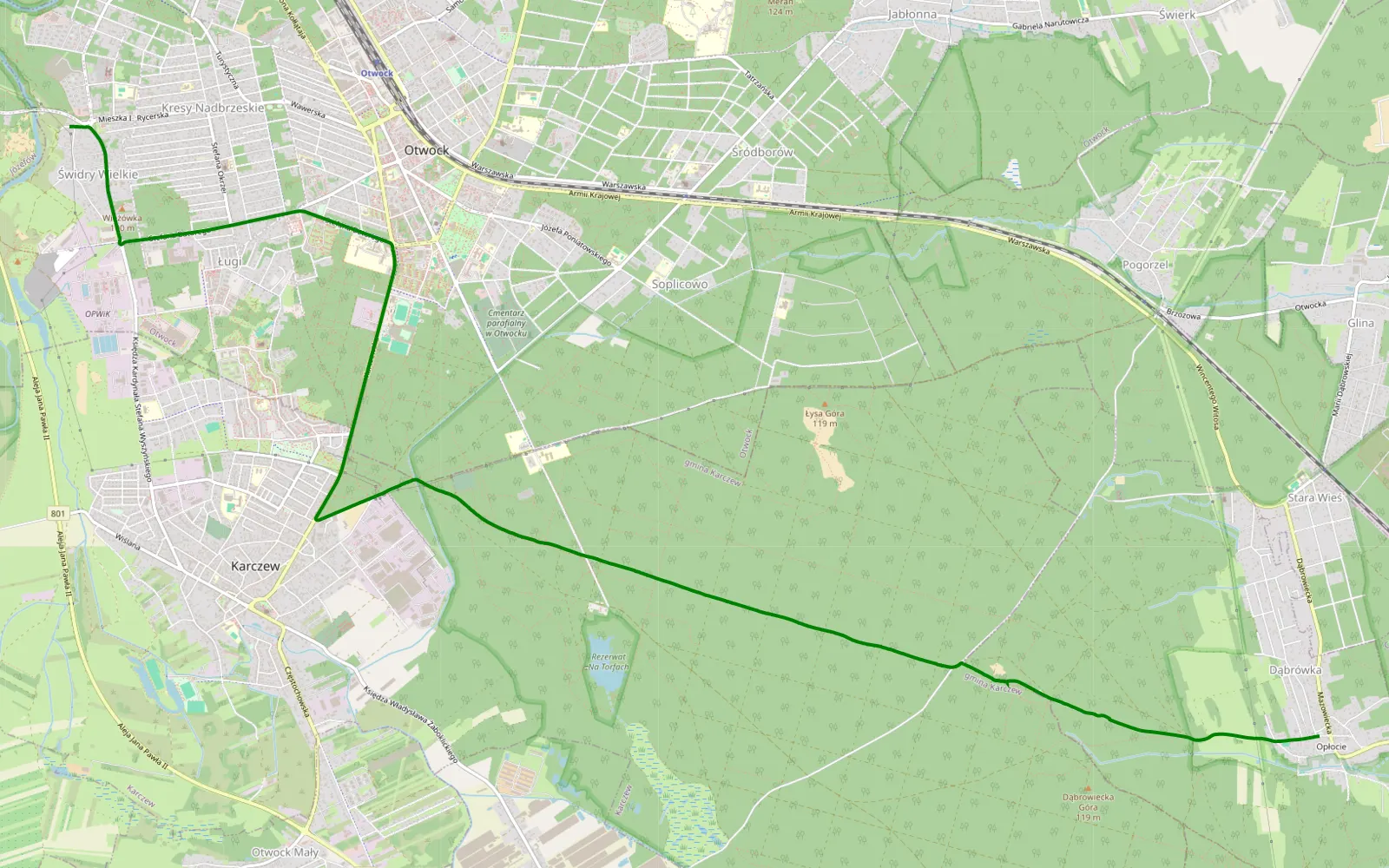 Map of Świdry Wielkie - Dąbrówka - 2.6 km offroad trail, Otwock County