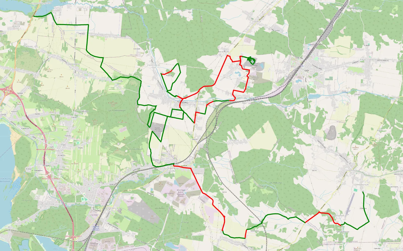 Mapa trasy Kuźnica Świętojańska - Niegowoniczki - 51.4 km trasy offroad, Powiat Zawierciański