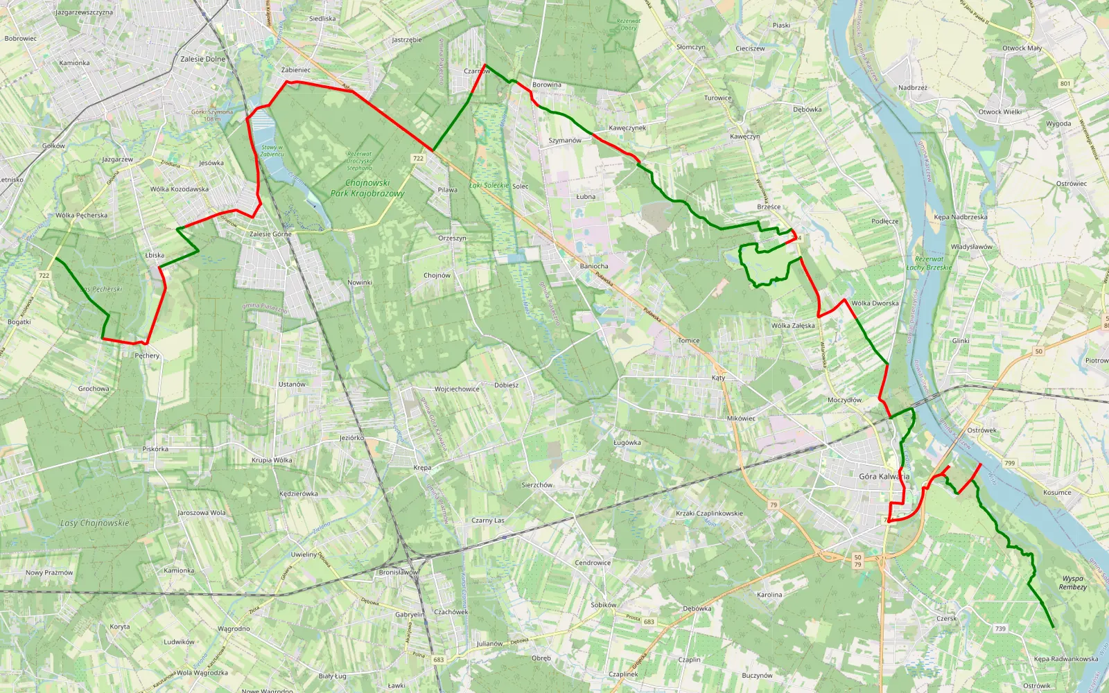 Mapa trasy Bogatki - Brzumin - 43.4 km trasy offroad, Powiat Piaseczyński