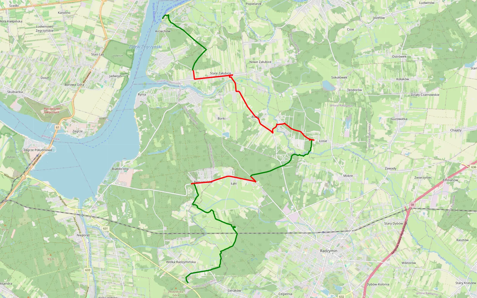 Mapa trasy Serock - Wólka Radzymińska - 23.3 km trasy offroad, Powiat Wołomiński