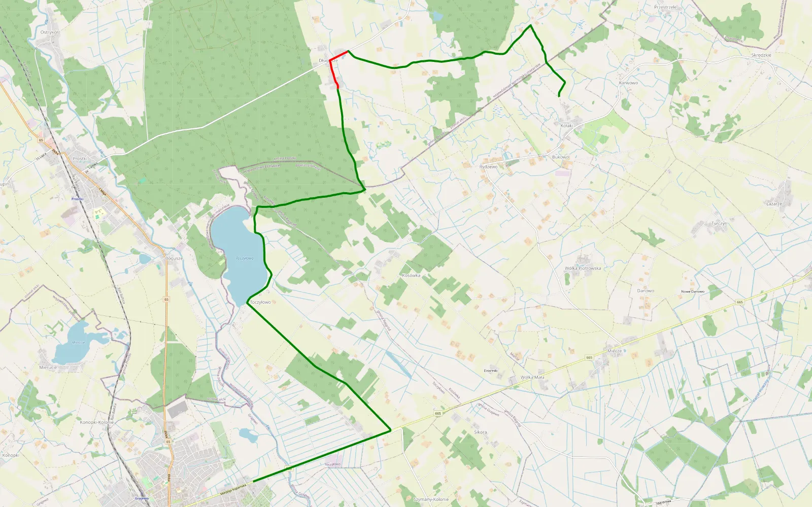 Map of Kołaki - Grajewo - 9.8 km offroad trail, Ełk County