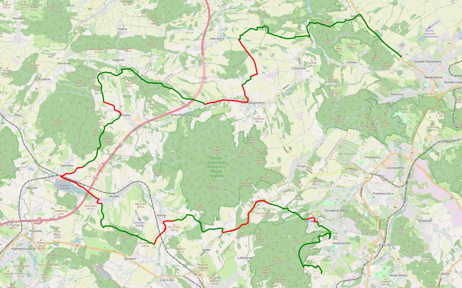 Map of Sobięcin - Pełcznica - 48.2 km offroad trail, Wałbrzych County