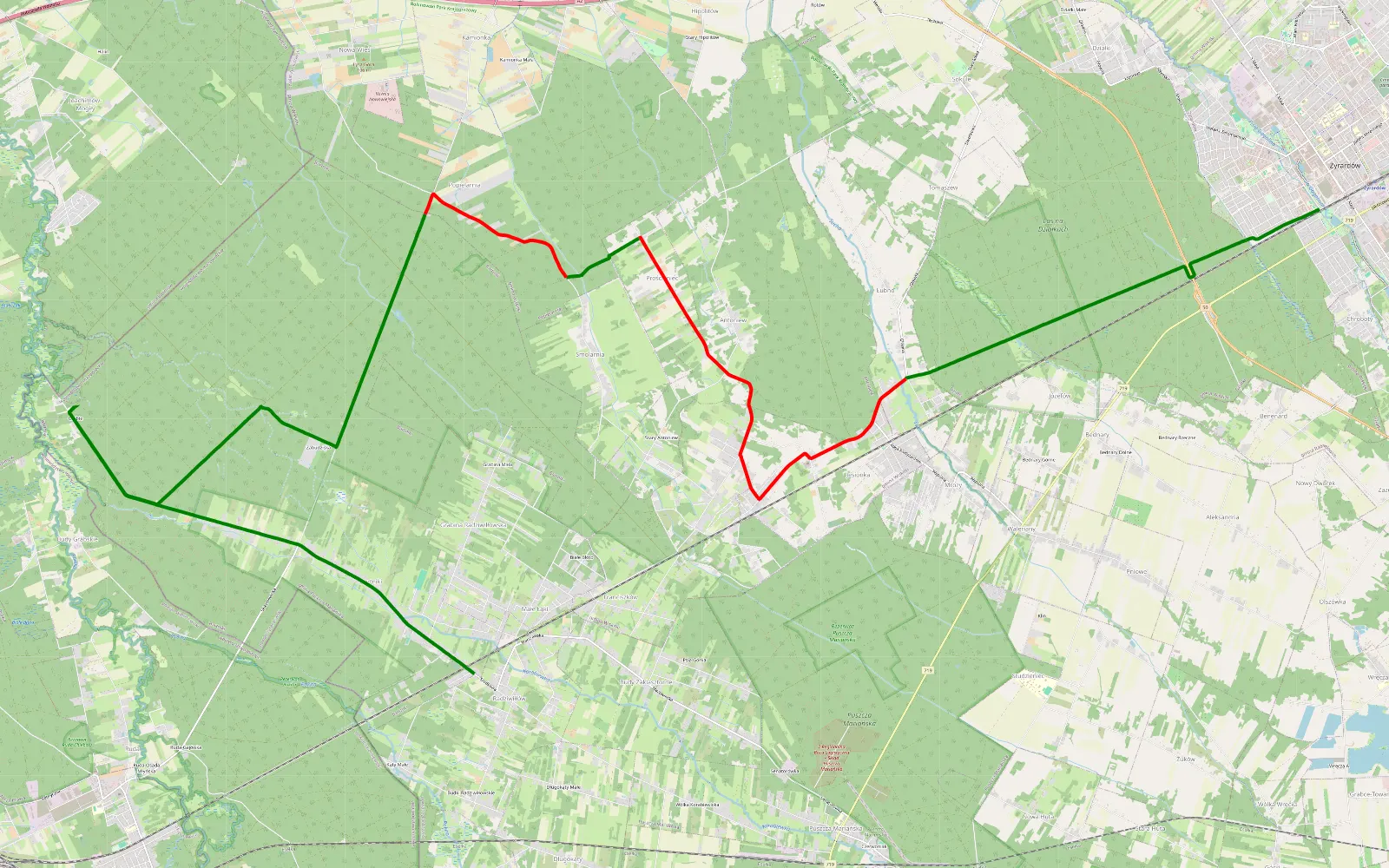 Map of Żyrardów - Grabina Duża - 21 km offroad trail, Żyrardów County
