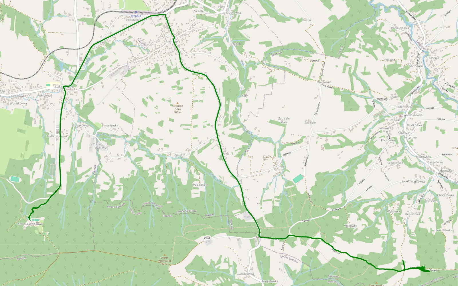 Mapa trasy Zakrzów - Skawinki - 3.9 km trasy offroad, Powiat Wadowicki