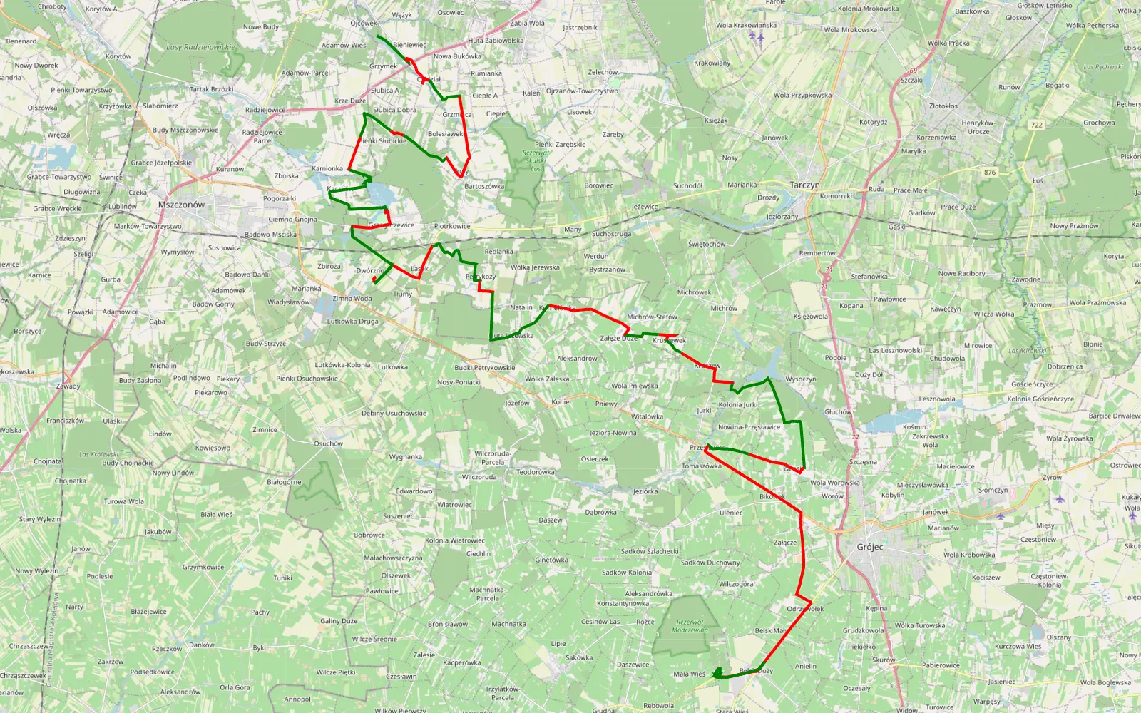 Map of Def - 70.1 km offroad trail, Grójec County