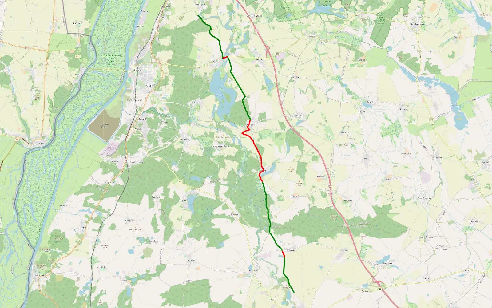 Map of Stare Brynki - Banie - 22.9 km offroad trail, Gryfino County