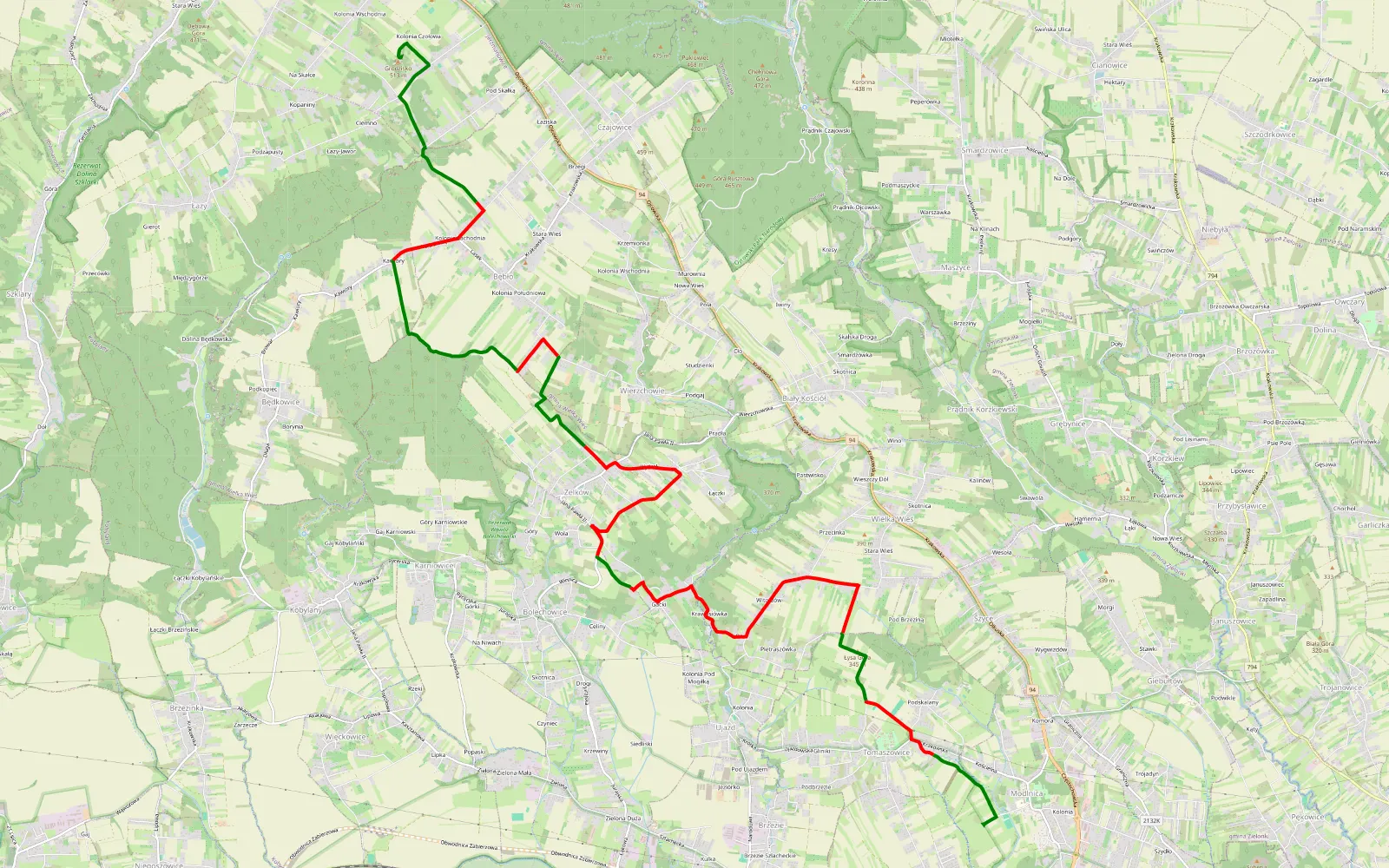 Mapa trasy Modlnica - Lepianka Trasa teraz poziom trudności 1-2/5 Trochę popadalo ale na oponach AT spokojnie - 16.5 km trasy offroad, Powiat Krakowski