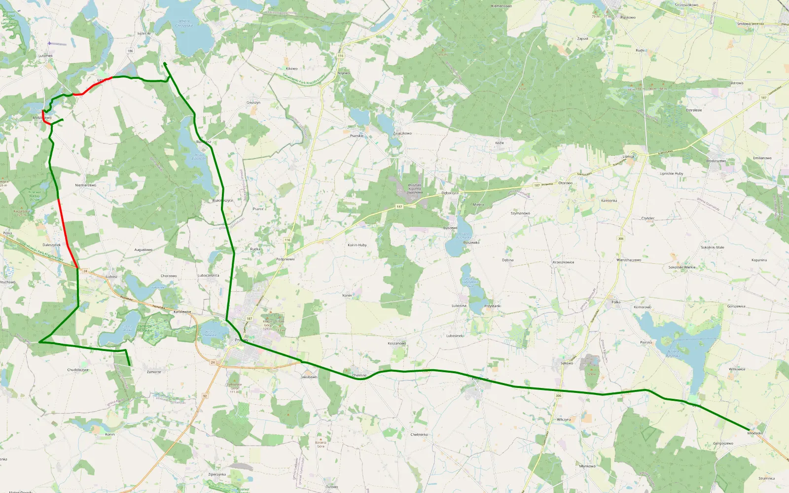 Map of Zamorze - Młodasko - 20.2 km offroad trail, Międzychód County