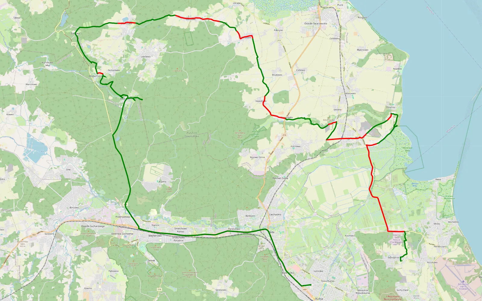 Map of Dębogórze - Rumia - 49.6 km offroad trail, Puck County