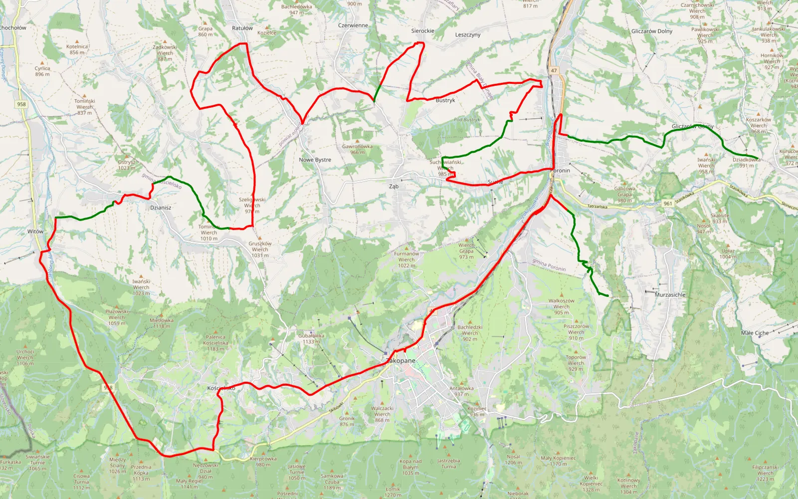 Map of Stasikówka - Majerozy Kówka - 61.8 km offroad trail, Tatra County