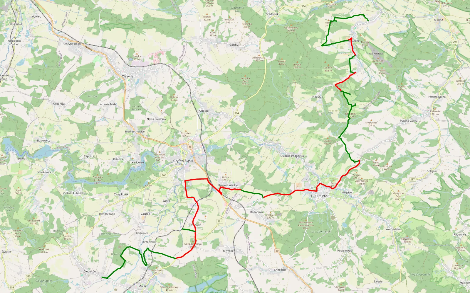 Mapa trasy Kleine Schlesienrunde - 33.5 km trasy offroad, Powiat Lwówecki