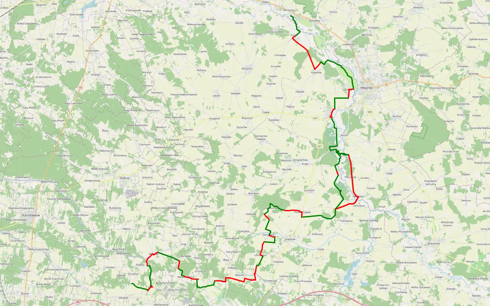 Mapa trasy ŚW#20 cz. 1 - 85.4 km trasy offroad, Powiat Węgrowski