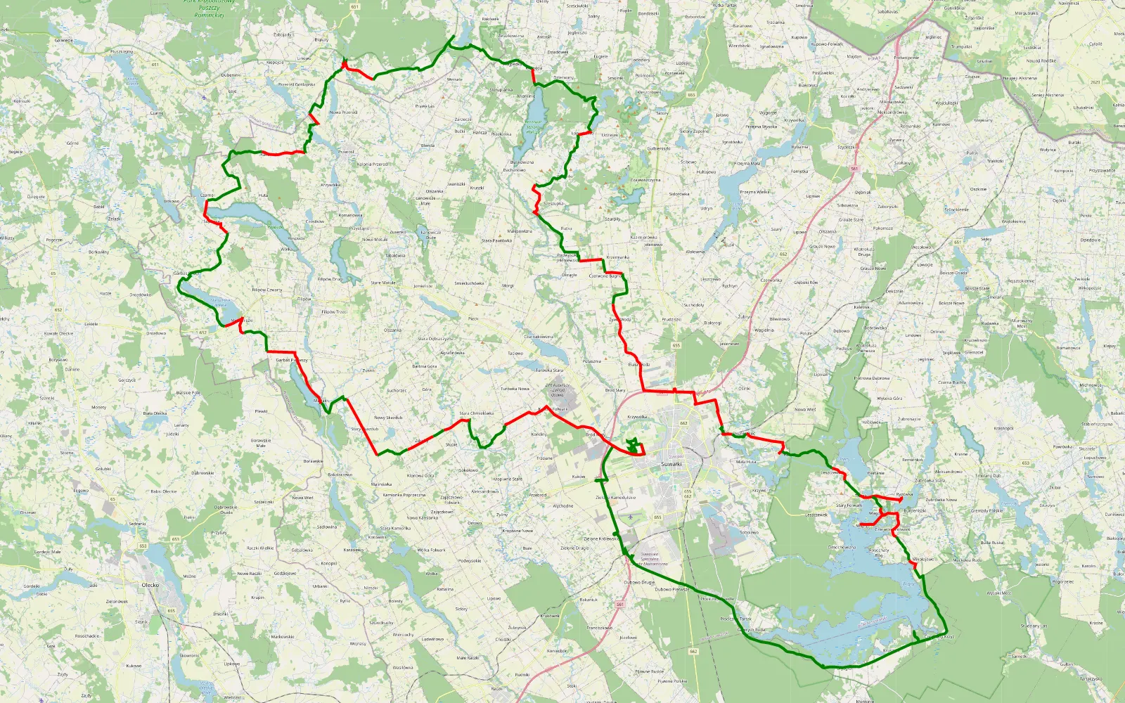 Map of Zakąty - 142.2 km offroad trail, Suwałki County
