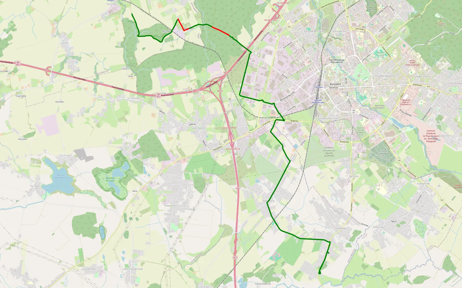 Mapa trasy Konikowo - Mścice - 4.8 km trasy offroad, Powiat Koszaliński