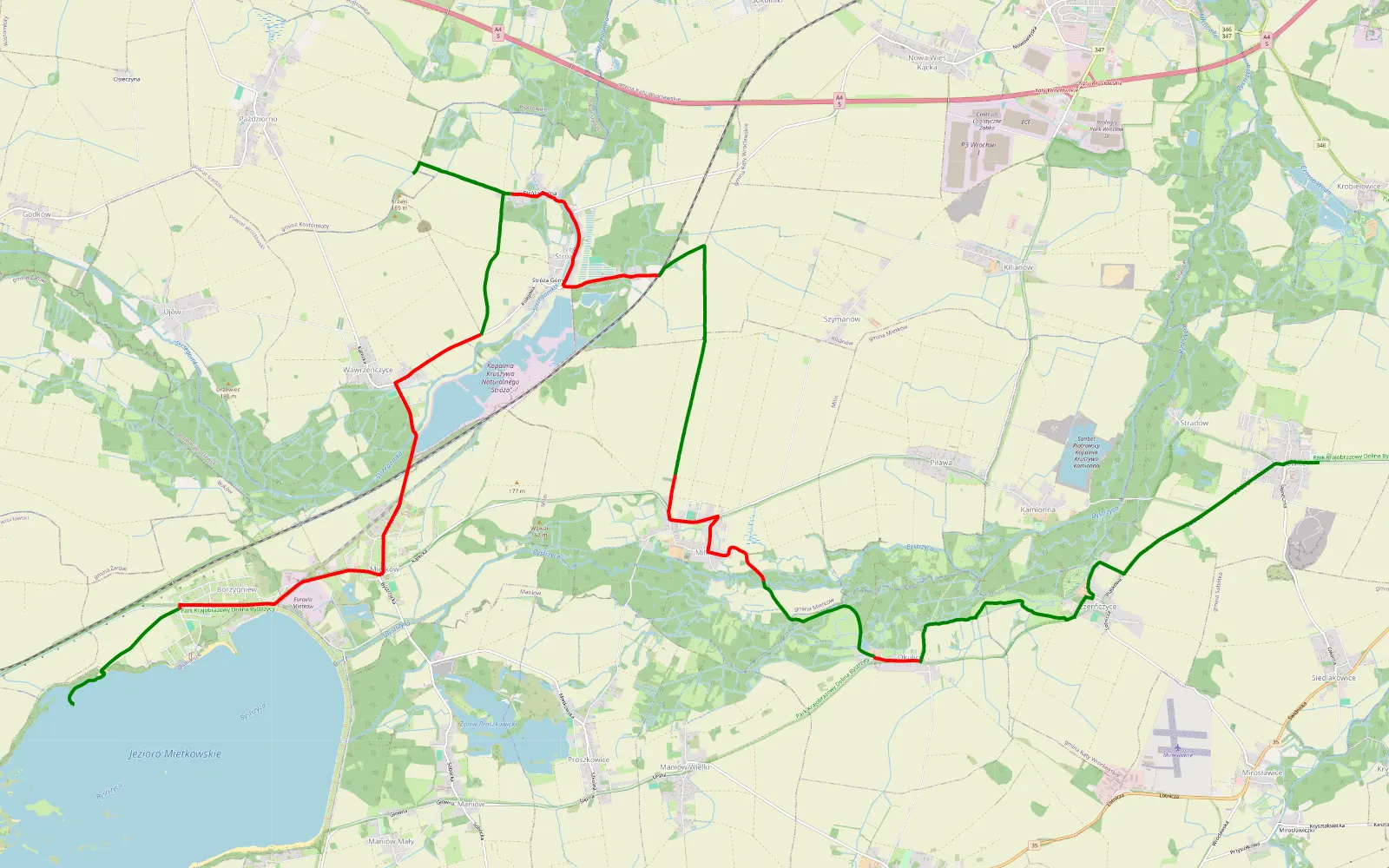 Mapa trasy Zachowice - Dzikowa - 23.5 km trasy offroad, Powiat Wrocławski