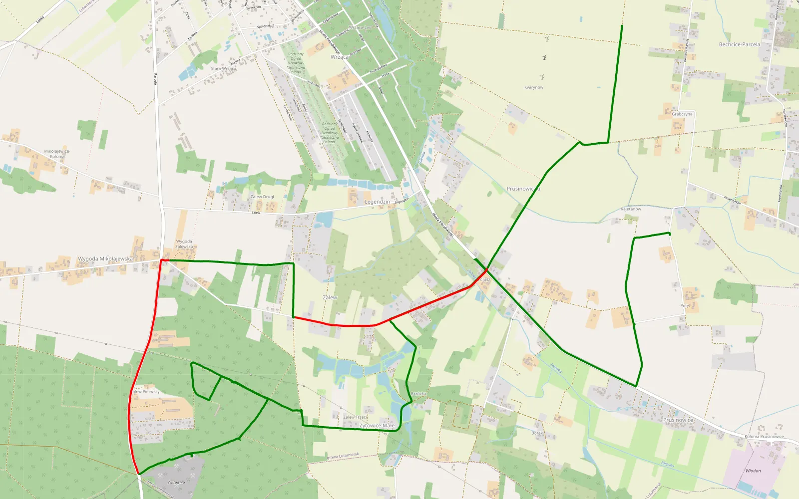 Mapa trasy Florentynów - Bechcice - 12.6 km trasy offroad, Powiat Pabianicki
