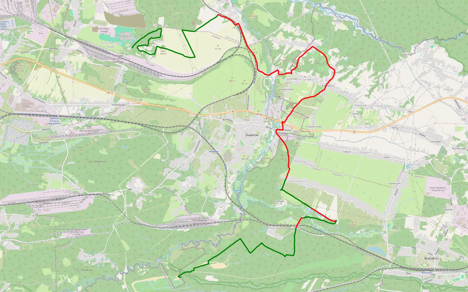Mapa trasy Dębowa Góra - Lipówka - 24.3 km trasy offroad, Powiat Olkuski
