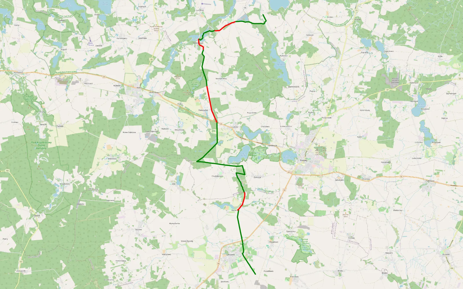 Map of Lwówek - Łężeczki - 25.9 km offroad trail, Międzychód County