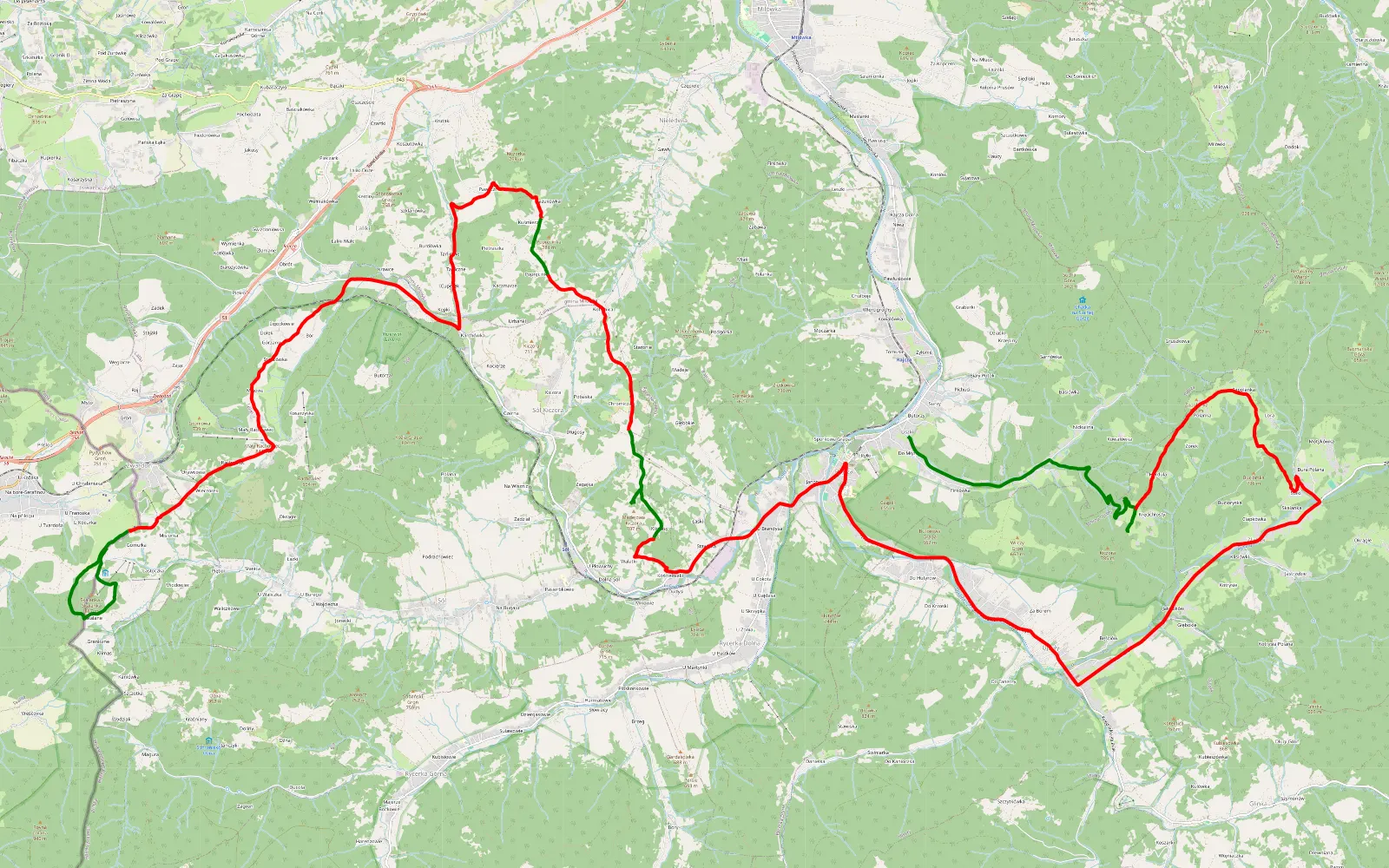 Mapa trasy Milówka - Zwardoń - 39 km trasy offroad, Powiat Żywiecki