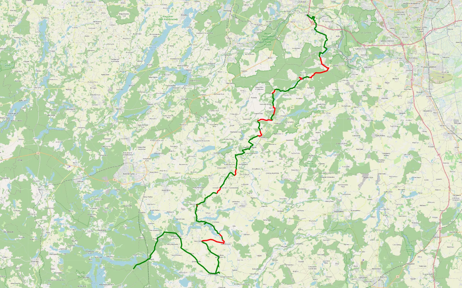 Mapa trasy Easy - 57.8 km trasy offroad, Powiat Kościerski