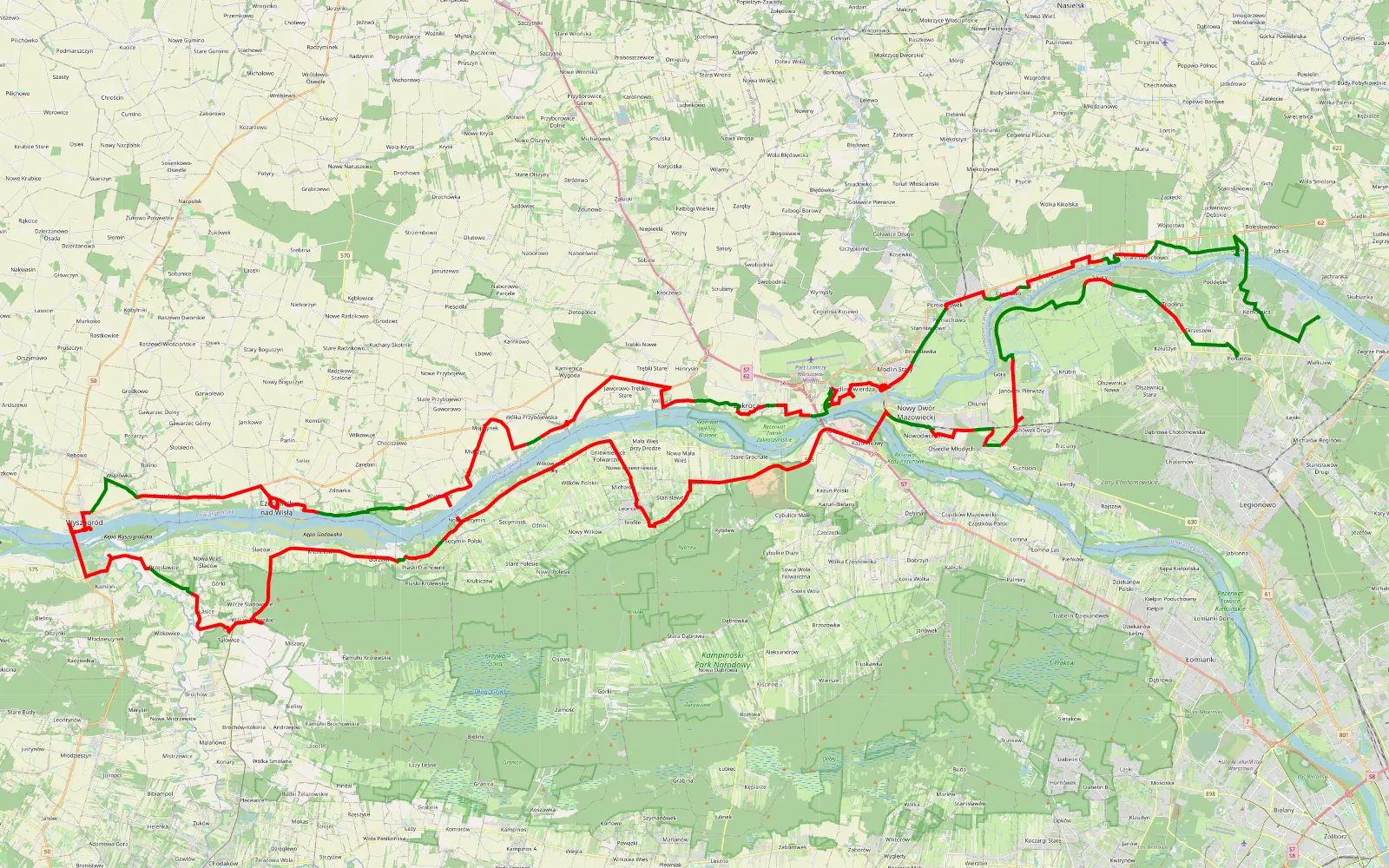 Mapa trasy SZUTROWISKO - 148.7 km trasy offroad, Powiat Nowodworski