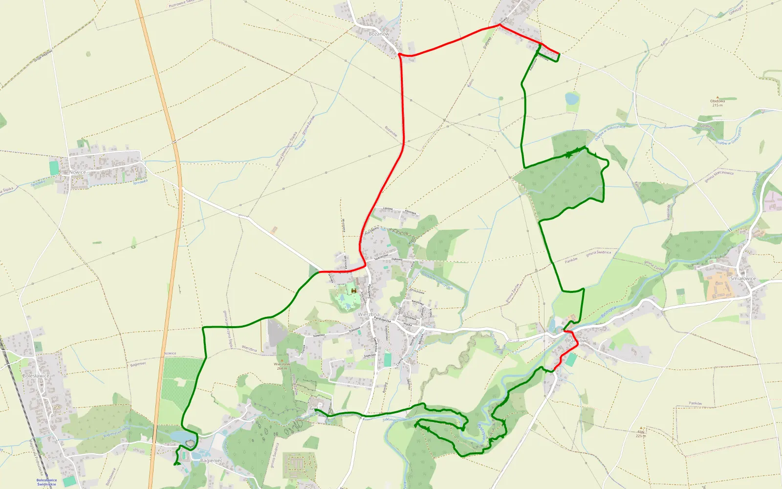 Map of Bagieniec - 18.1 km offroad trail, Świdnica County