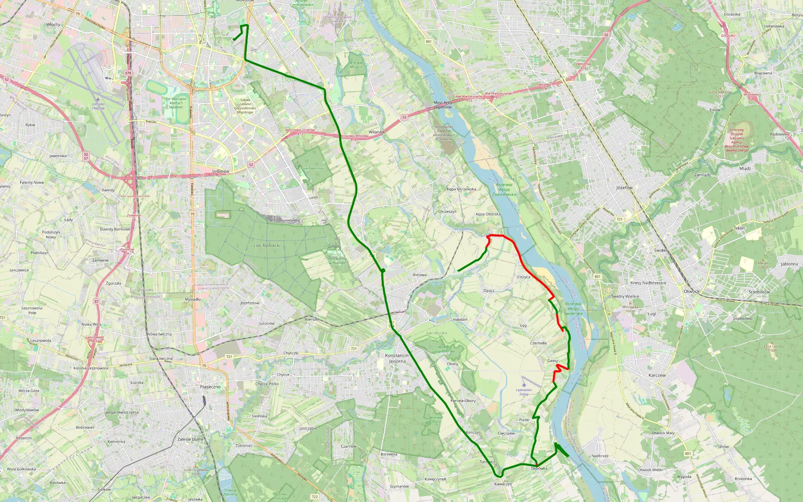 Mapa trasy Uu - 16 km trasy offroad, Powiat Piaseczyński