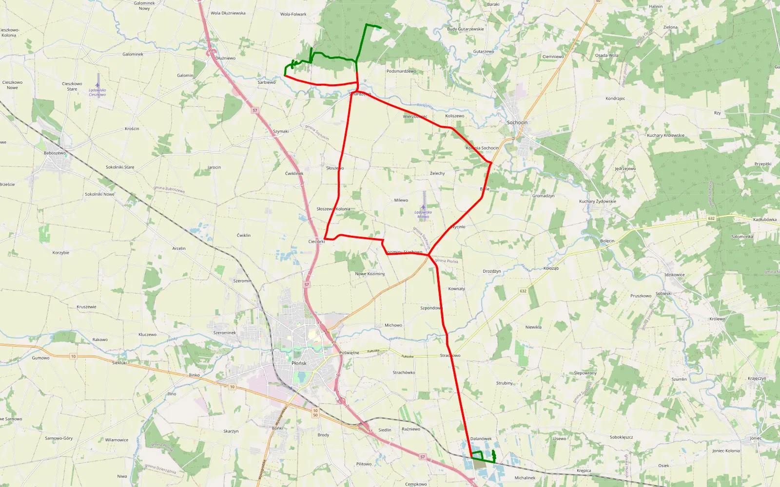 Map of Kępa - 45.4 km offroad trail, Płońsk County