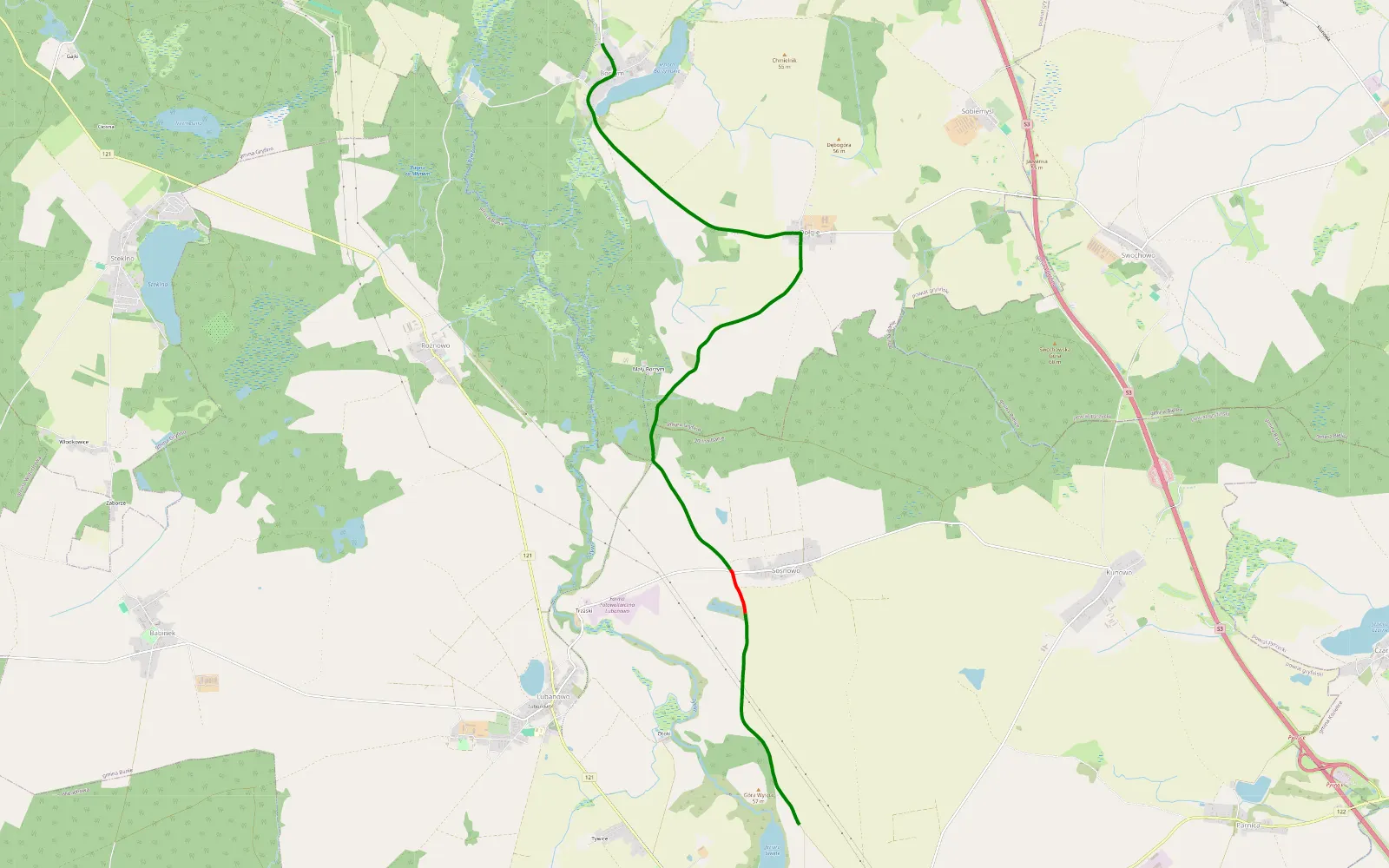 Map of Banie - Borzym - 7.7 km offroad trail, Gryfino County