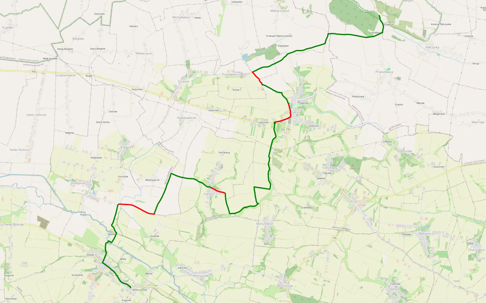 Mapa trasy Złota - 14.4 km trasy offroad, Powiat Kazimierski